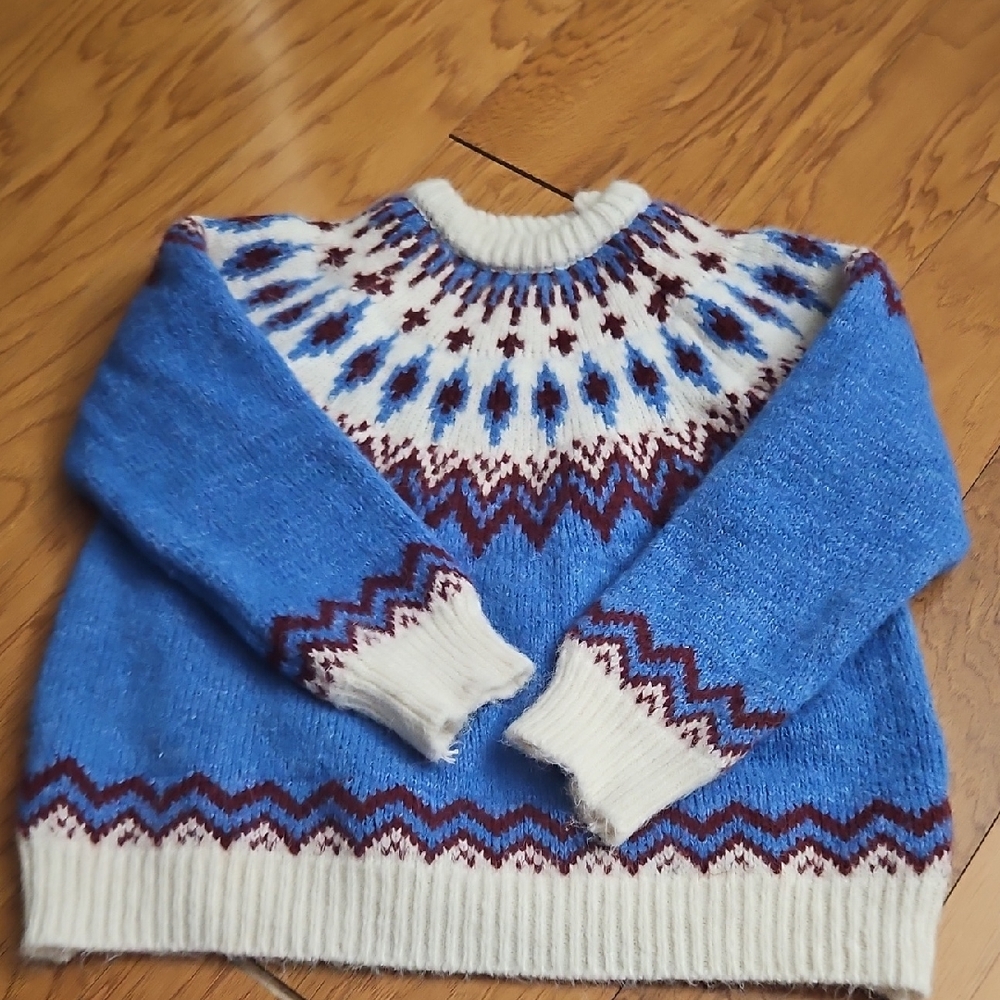 Cozy Blue and White Knit Sweater